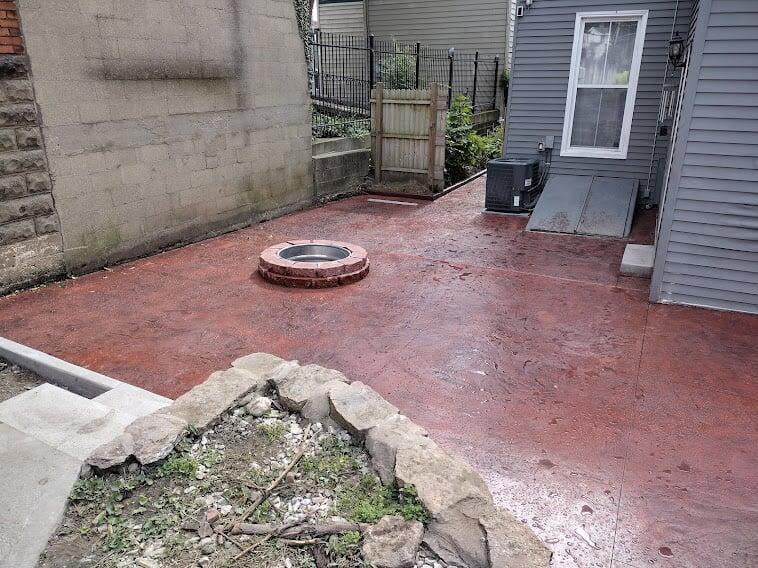 Slate Concrete Stamped Patio with Firepit