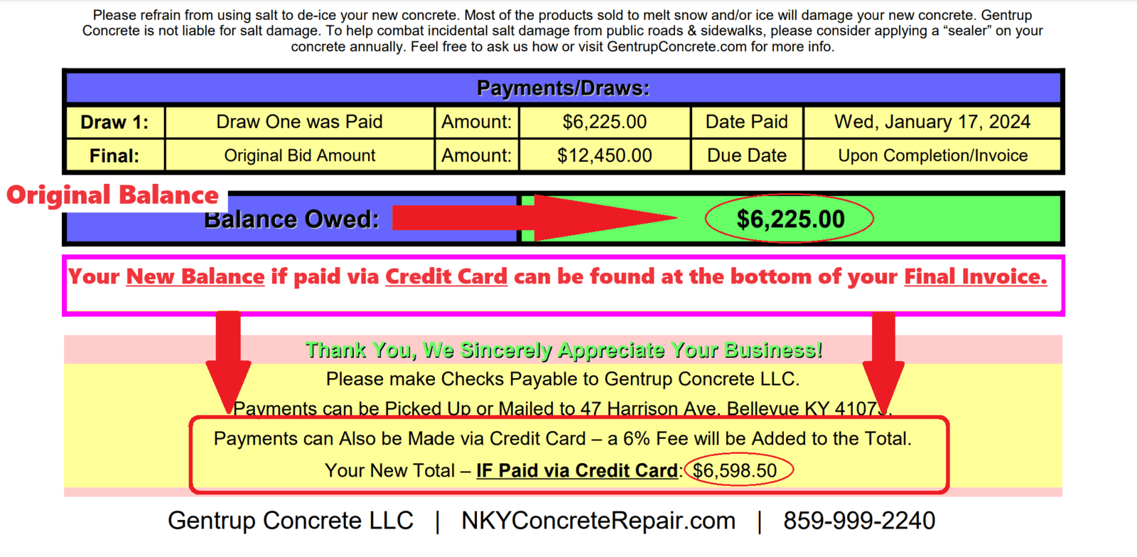 Gentrup Concrete Credit Card Payments