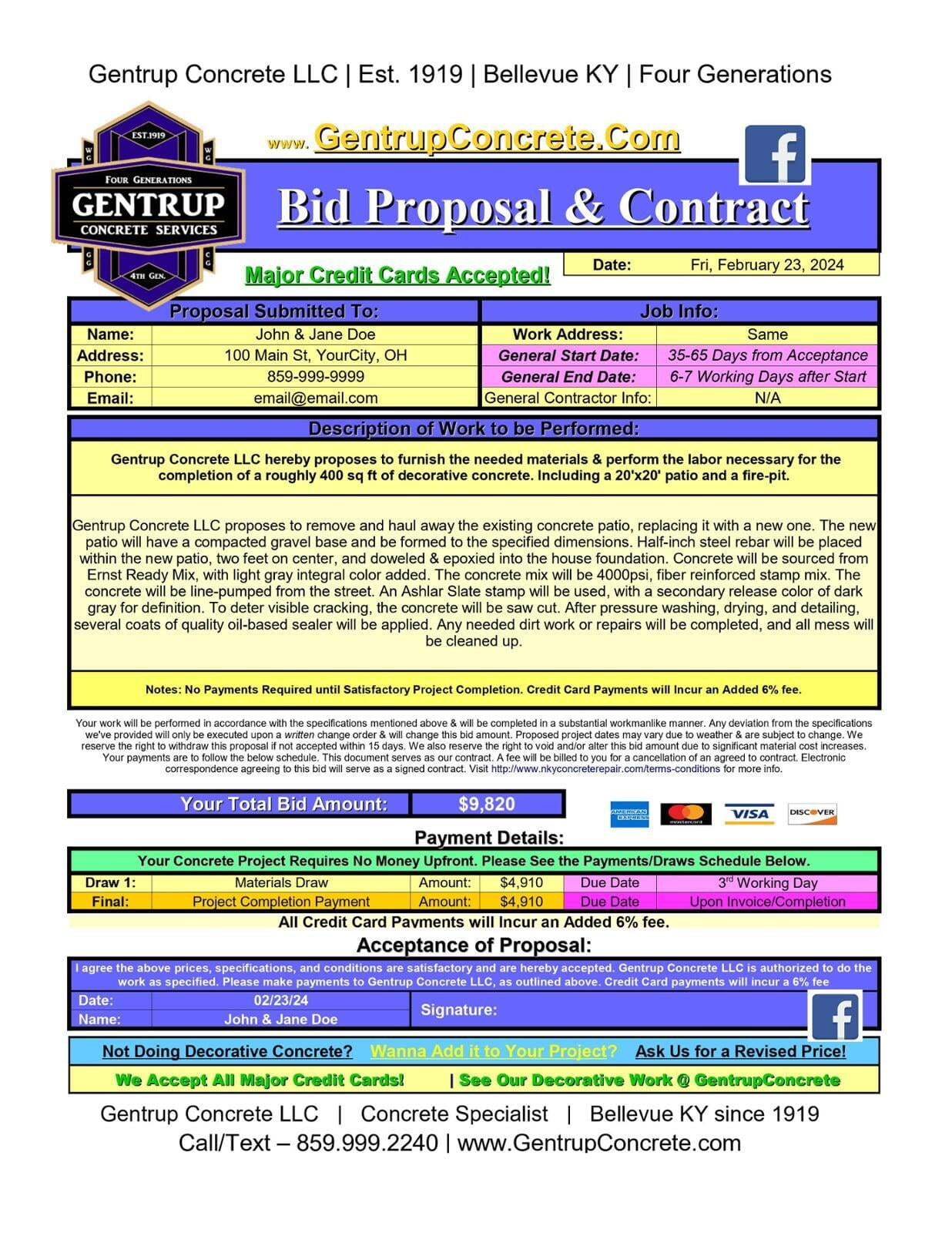 Example Bid Gentrup Concrete