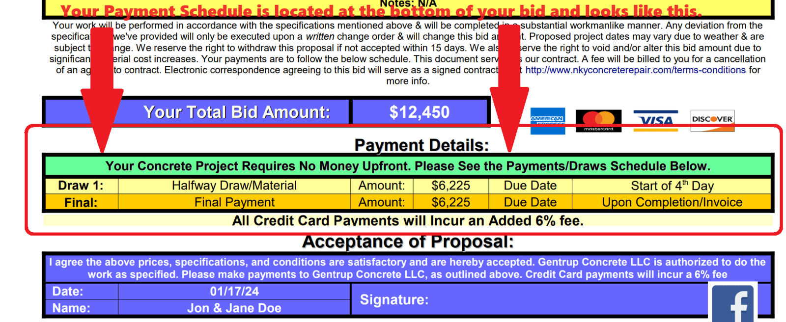 Gentrup Concrete Payment Schedule