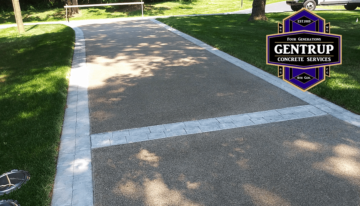 Concrete Driveway - Exposed Aggregate with Stamped Borders and Ribbons
